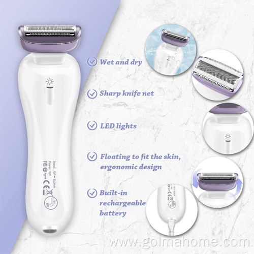 Electric Rechargeable Razor Foil Shaver for Women Hair Removal Bikini Trimmer Cordless and Waterproof Epilator with LED light